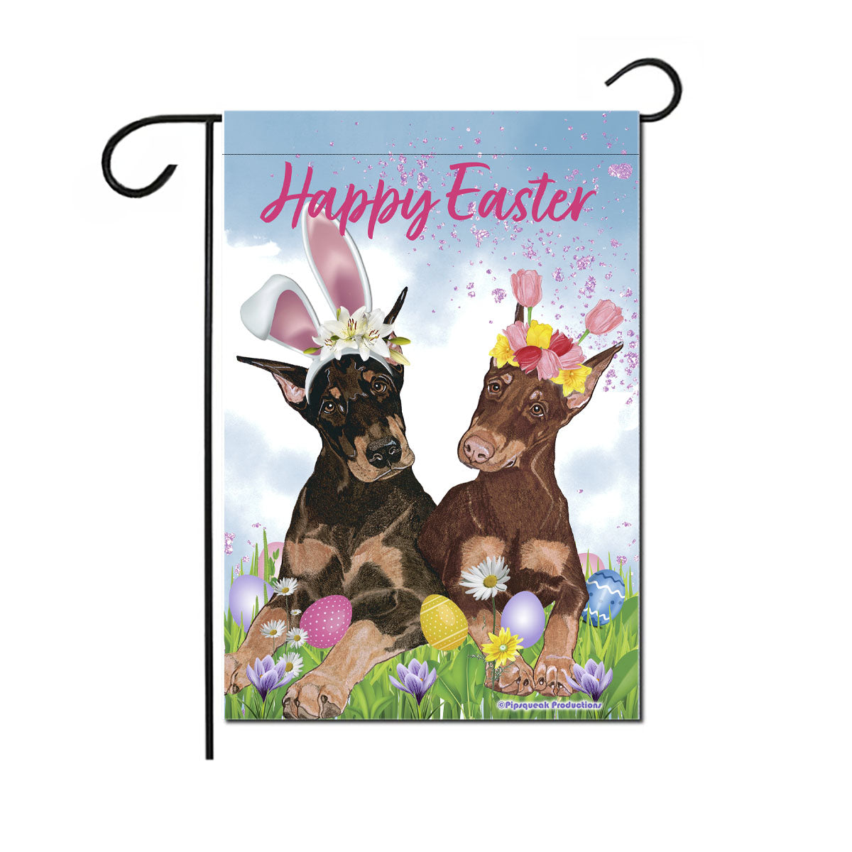 Doberman Easter Garden Flag Double Sided 12" x 18", Outdoor decor, Yard Art