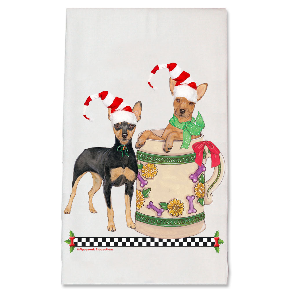 Miniature Pincher Min Pin Dog Christmas Kitchen Towel Holiday Pet Gift Pipsqueakproductions