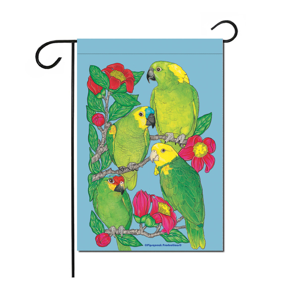 Amazon Parrot Floral Garden Flag Double Sided 12” x 17” - Pipsqueakproductions