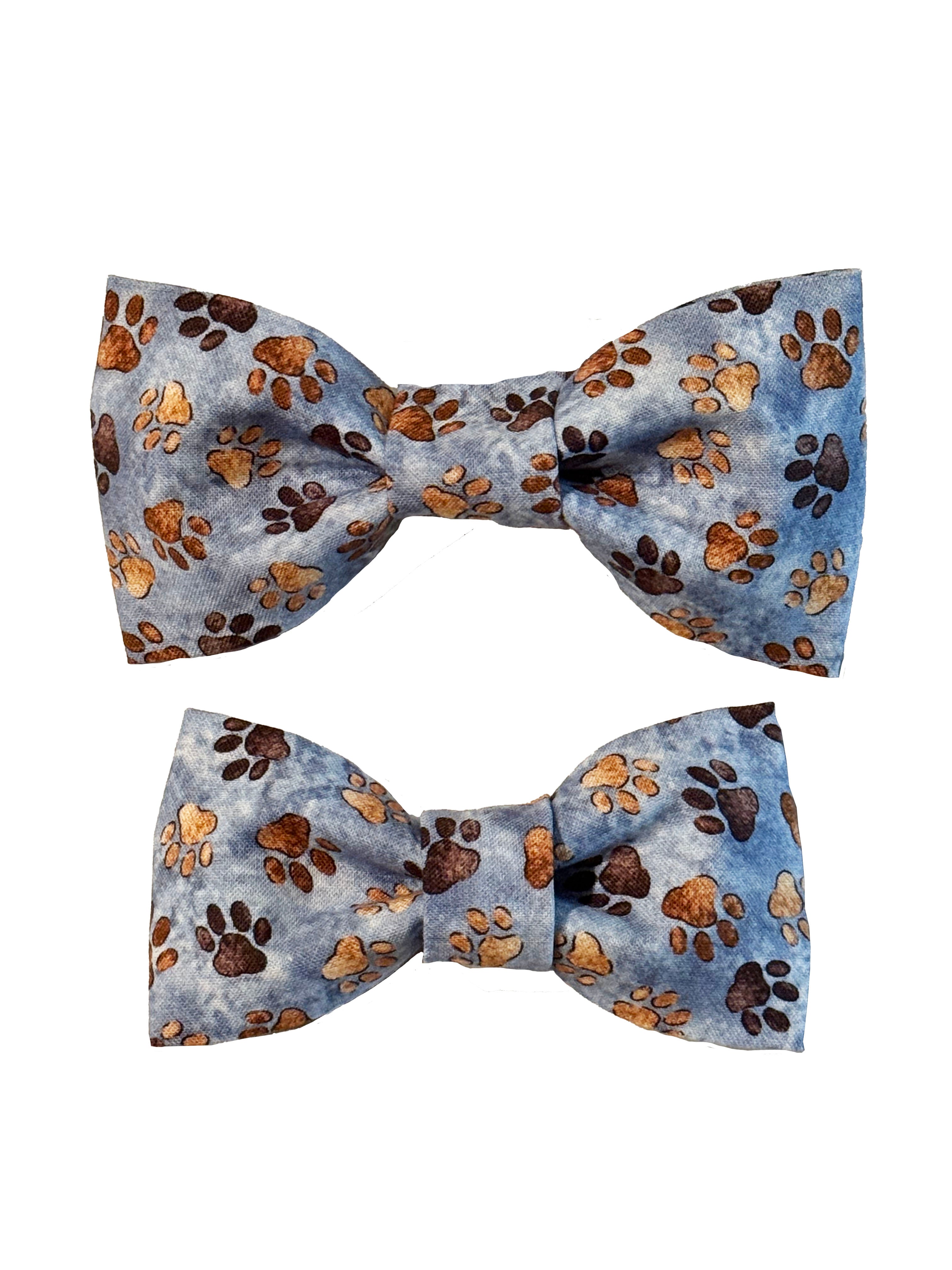Dog Bow Tie Blue with Brown Paw Print
