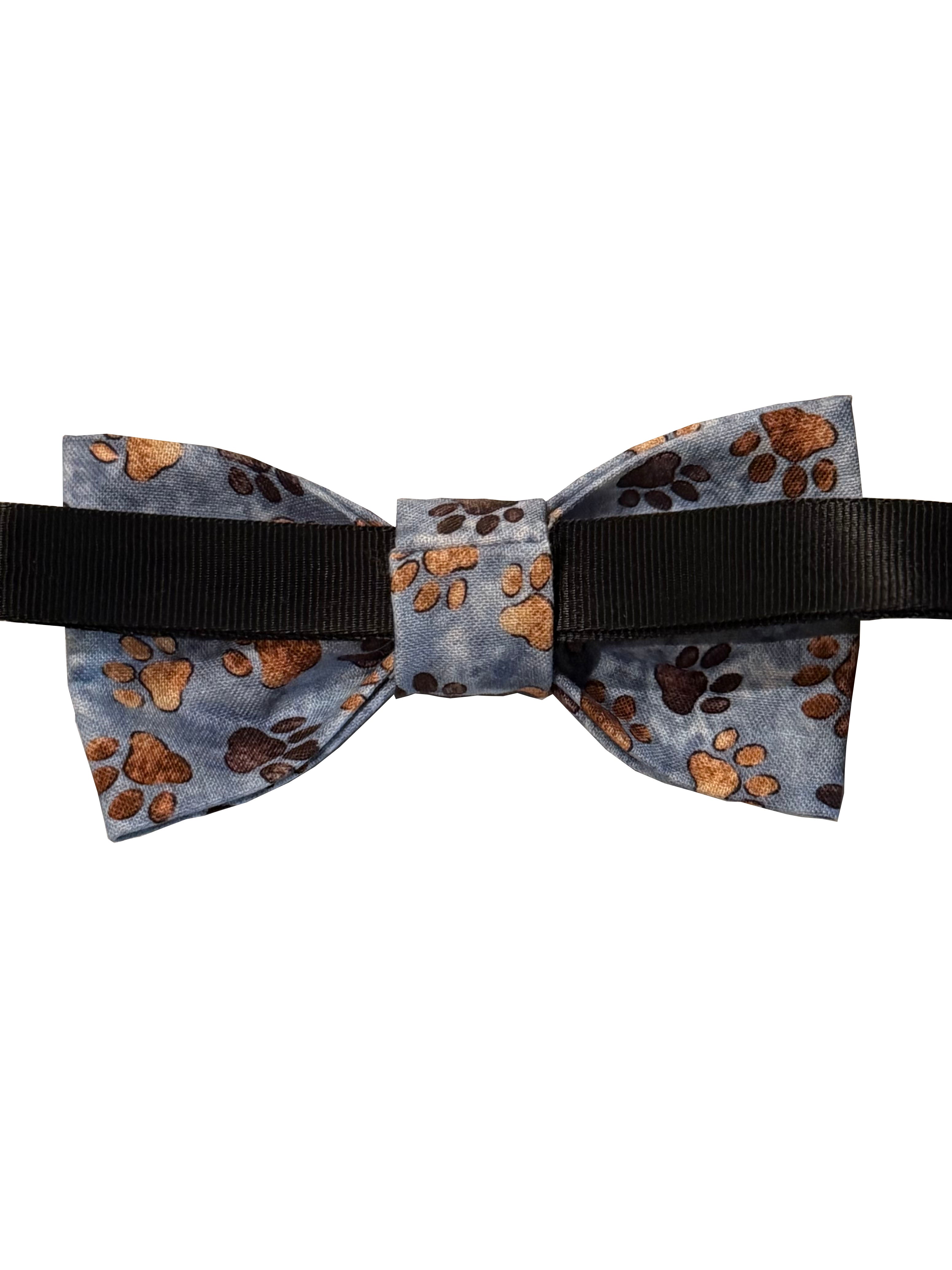 Dog Bow Tie Blue with Brown Paw Print