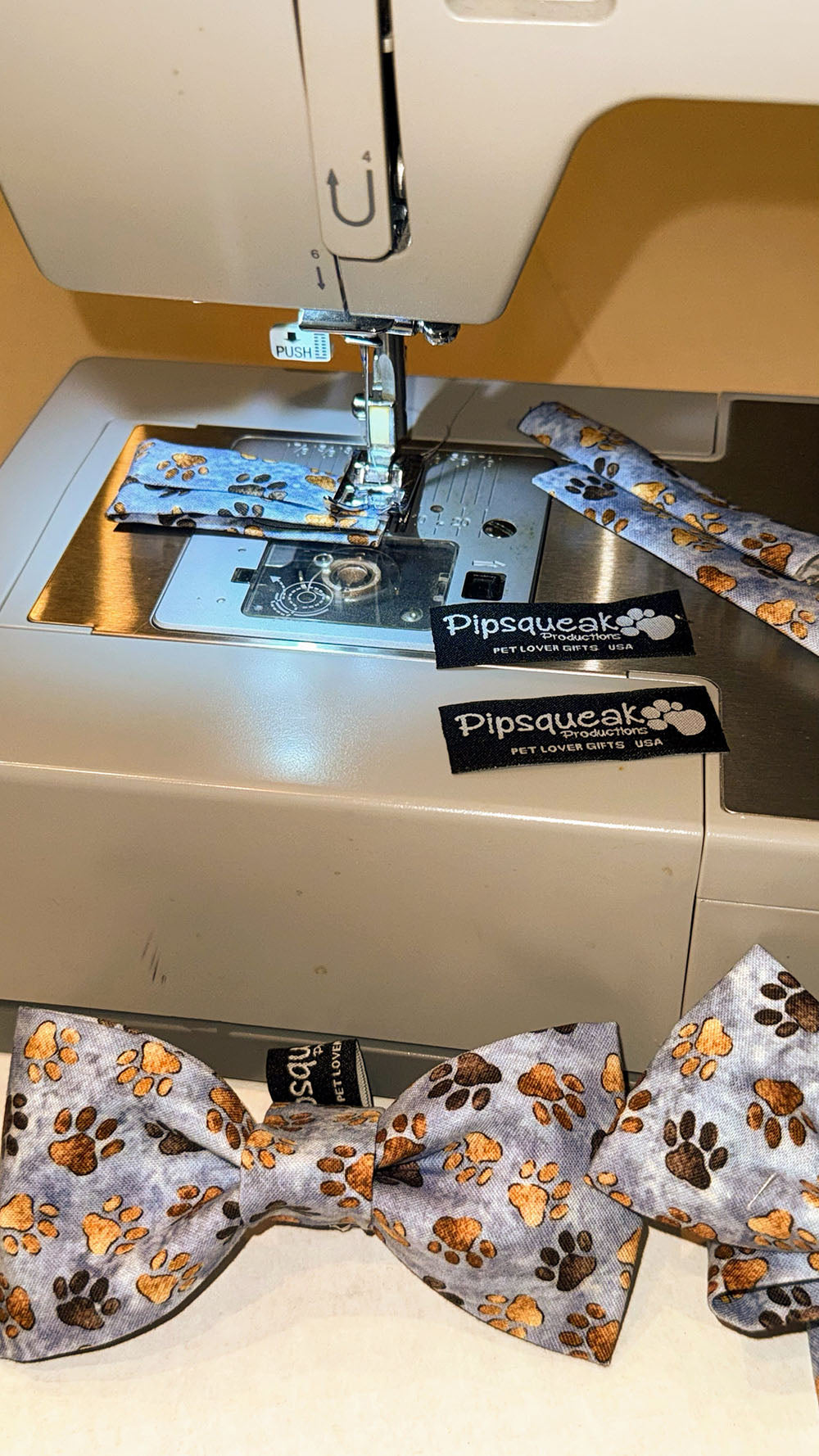 Dog Bow Tie Blue with Brown Paw Print