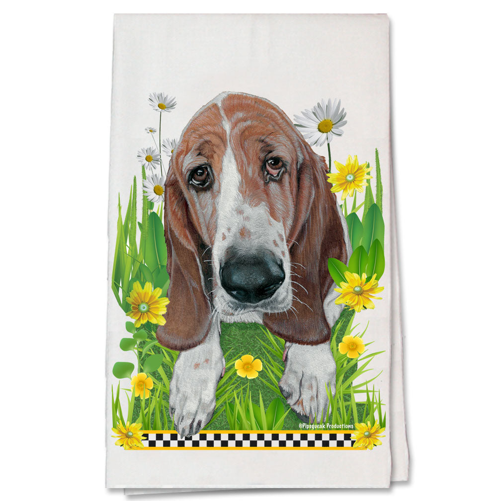 Basset Hound Daisy Kitchen Flour Sack Tea Towel