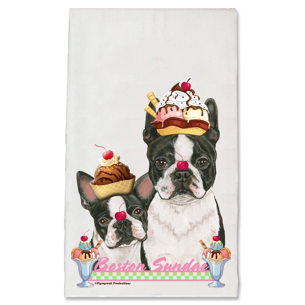 Boston Terrier Sundae Kitchen Dish Towel Pet Gift - Pipsqueakproductions