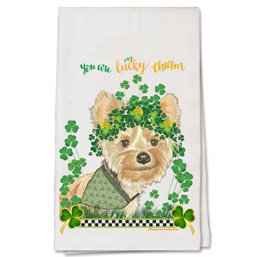 Yorkshire Terrier Gold Dust Saint Patrick’s Day Kitchen Flour Sack Tea Towel