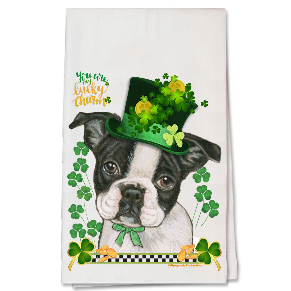 Boston Terrier Saint Patrick’s Day Kitchen Flour Sack Tea Towel