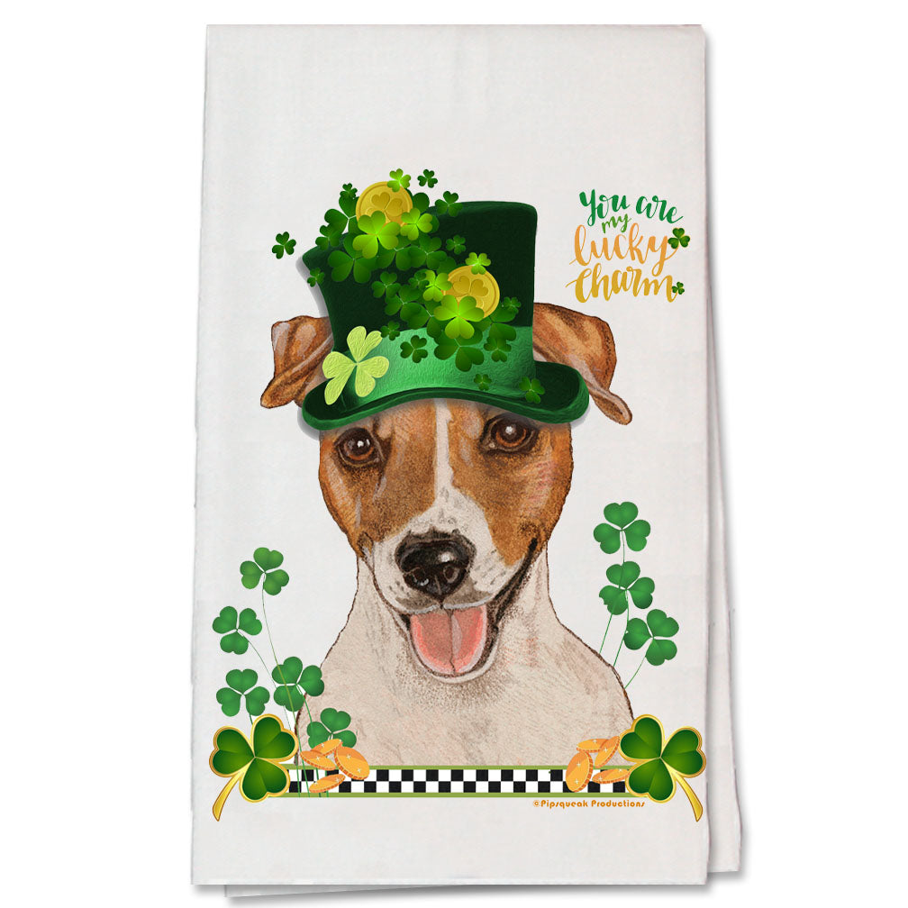 Jack Russell Terrier Saint Patrick’s Day Kitchen Flour Sack Tea Towel
