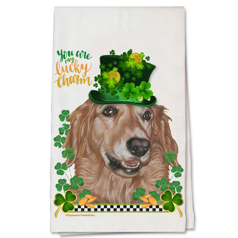 Golden Retriever Saint Patrick’s Day Kitchen Flour Sack Tea Towel