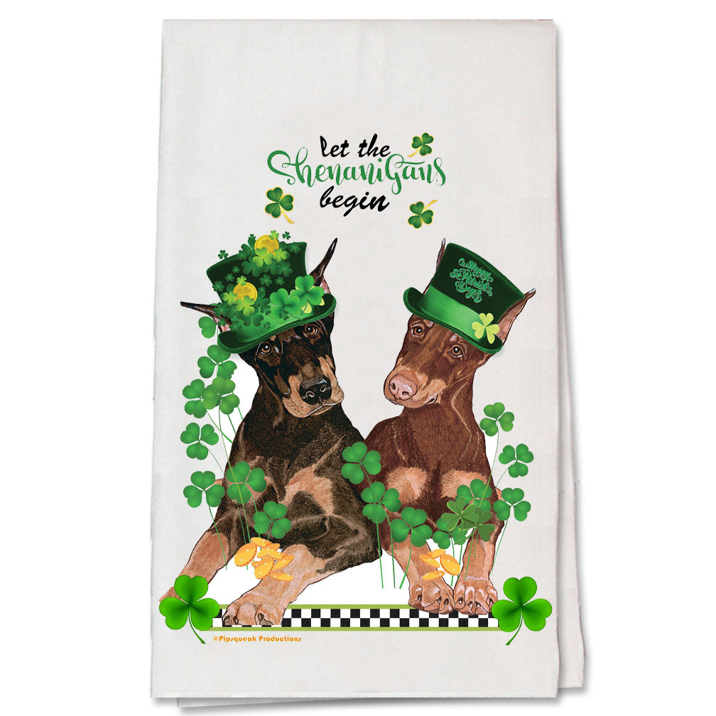 Doberman Saint Patrick’s Day Kitchen Flour Sack Tea Towel