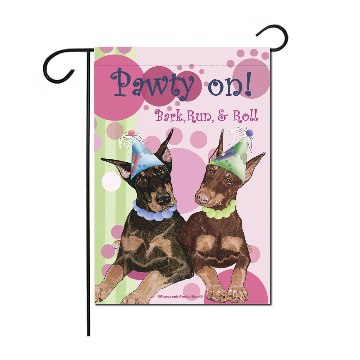 Doberman Birthday Party Garden Flag Double Sided 12' X 18"