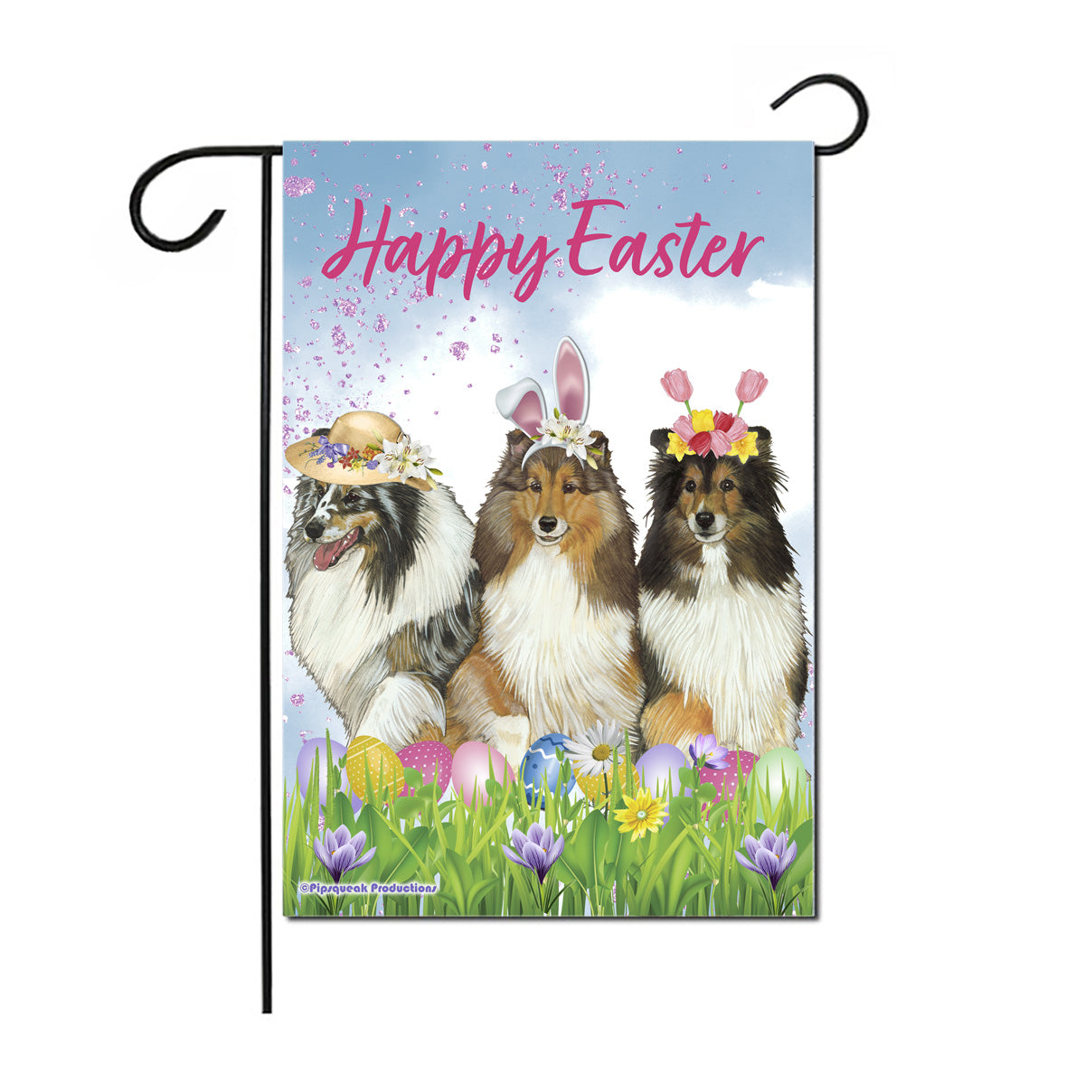 Shetland Sheepdog Easter Garden Flag Double Sided 12" x 18", Outdoor decor, Yard Art, Sheltie Gift