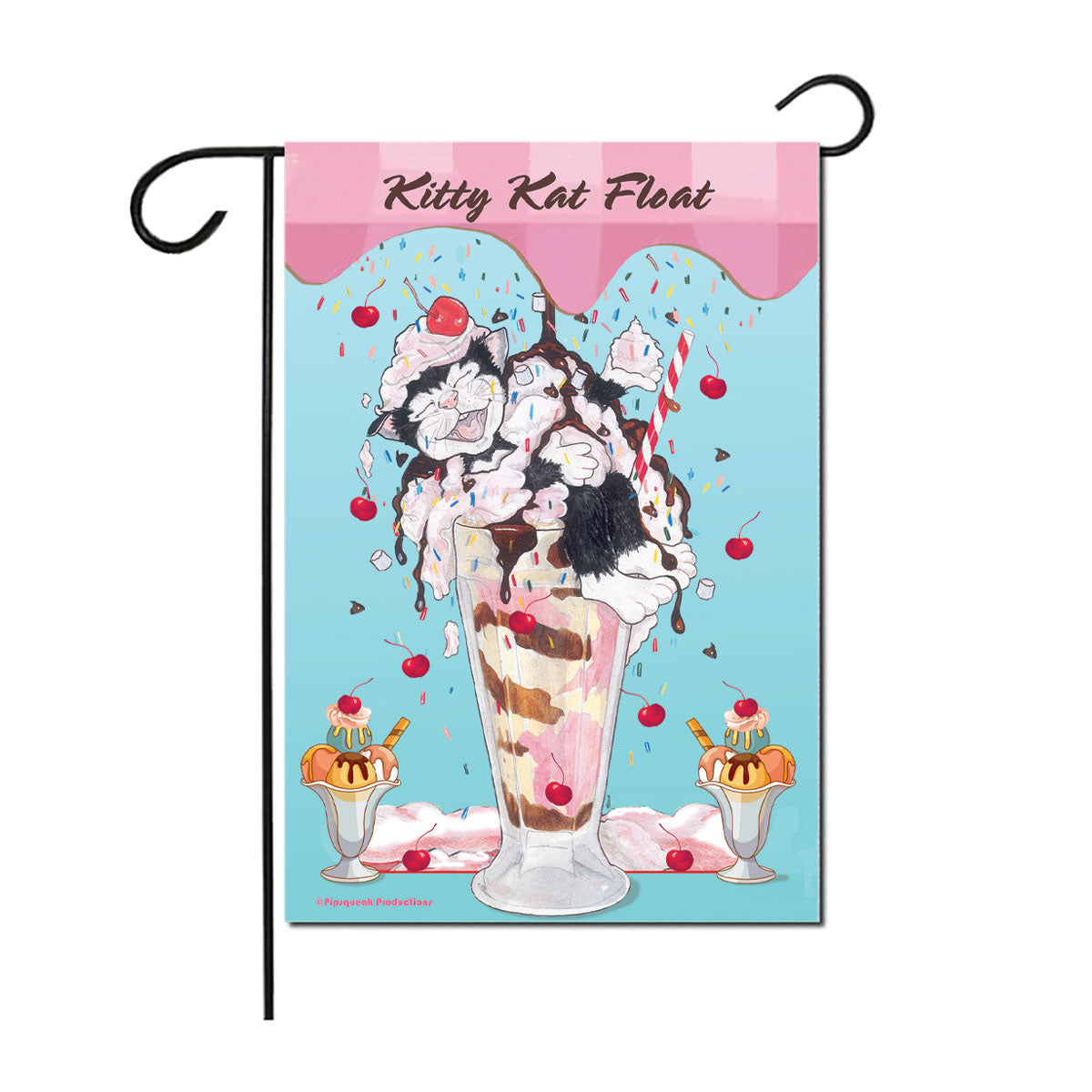 Cat Ice Cream Float Garden Flag Double-sided, 12" x 18" Yard Outdoor Decor
