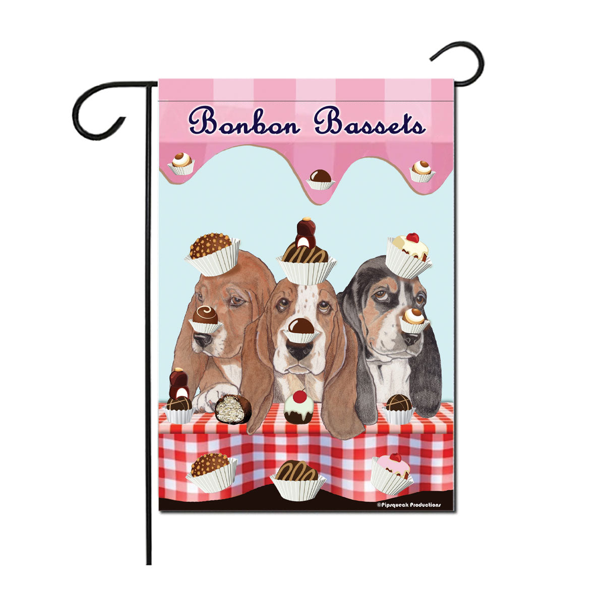 Basset Hound Bonbons Garden Flag, Double-sided, 12" x 18" Yard Outdoor Decor