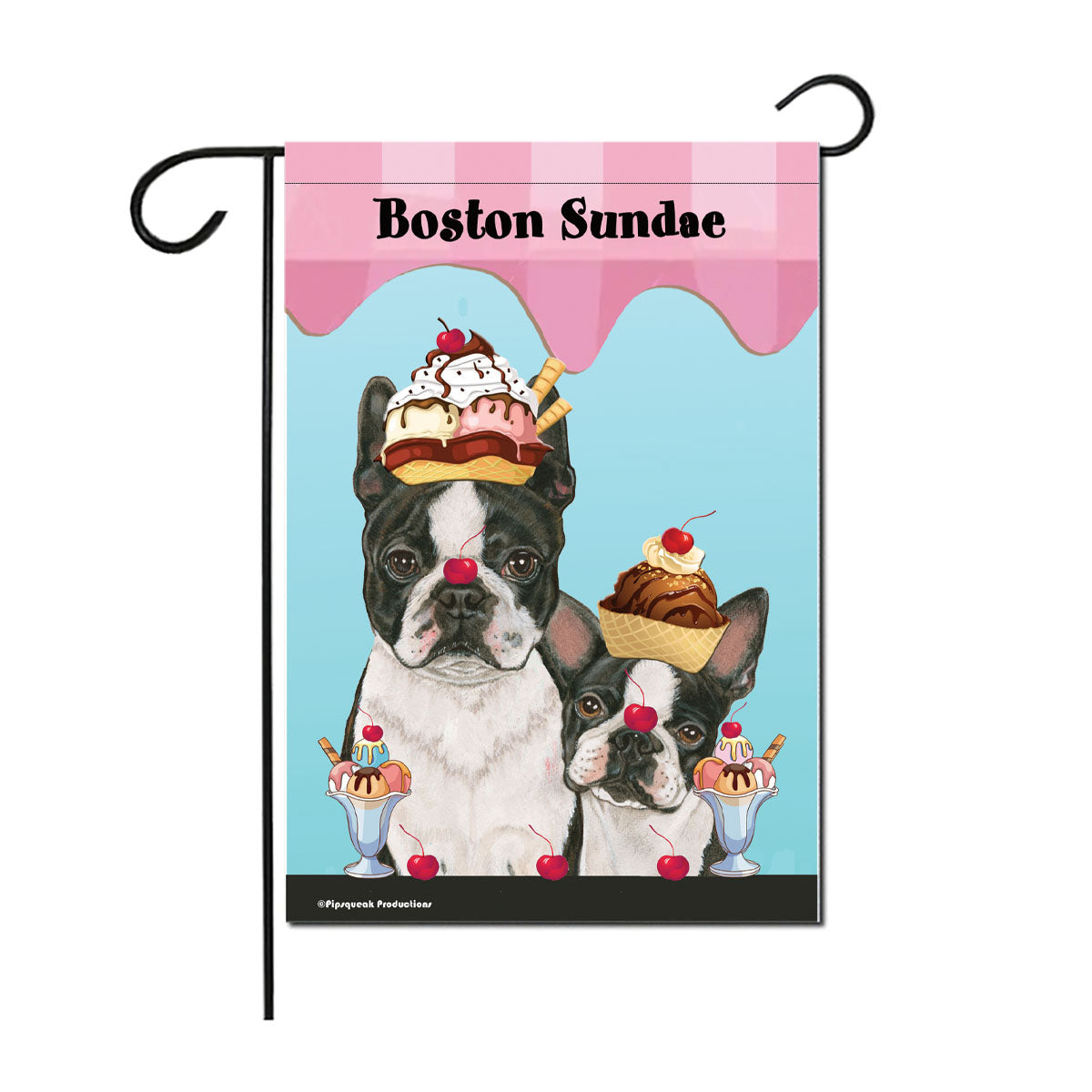 Boston Terrier Sundae Garden Flag Double-sided, 12" x 18" Yard Outdoor Decor