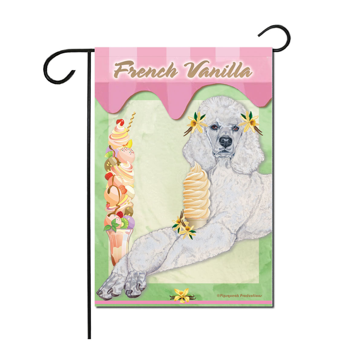 Poodle White Standard French Vanilla Ice Cream Garden Flag Double-sided, 12" x 18" Yard Outdoor Decor