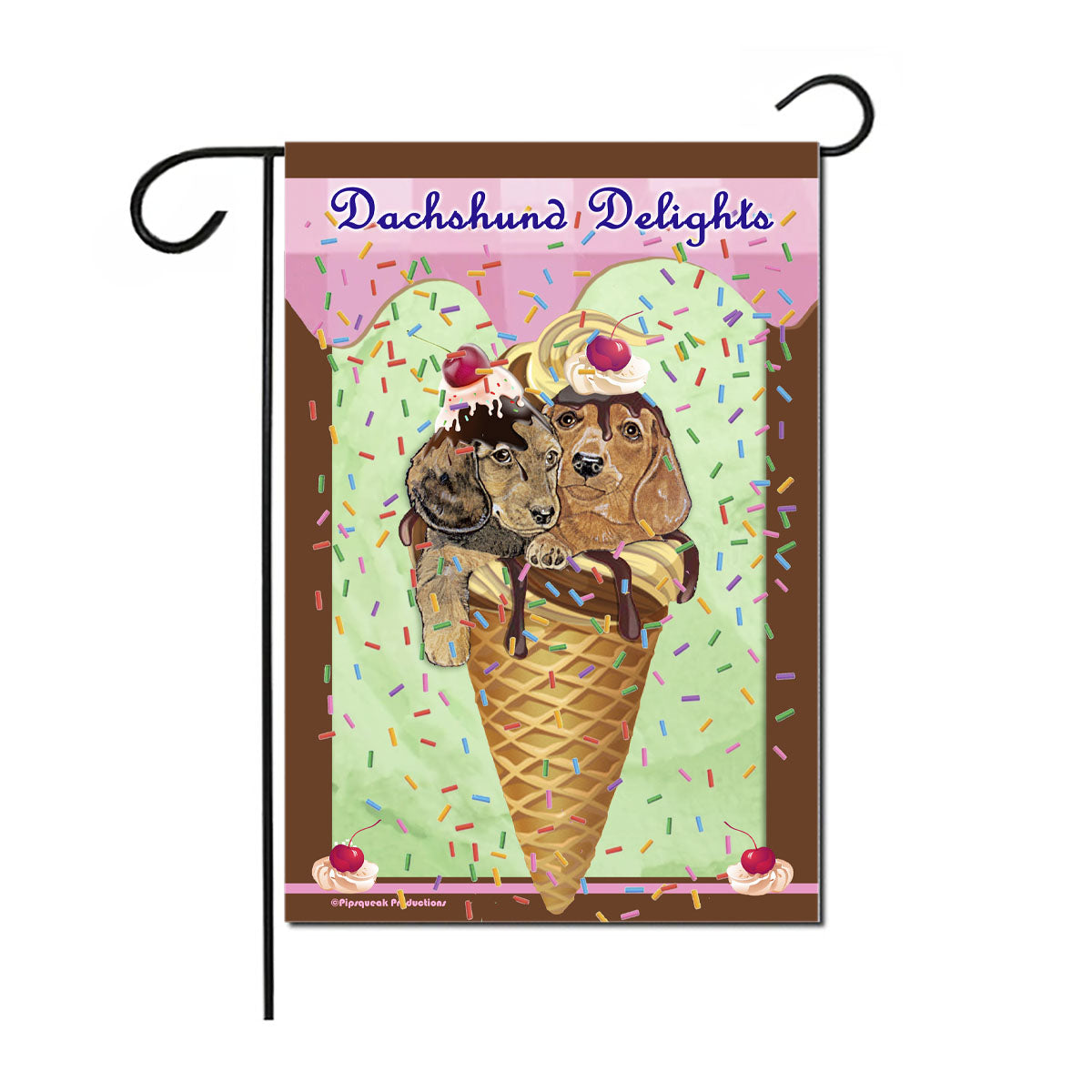 Dachshund Delights Summer Garden Flag, Double-Sided 12" x 18" Yard Outdoor Decor