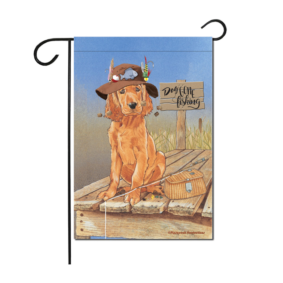Irish Setter Pup Doggone Fishing Garden Flag, Double-Sided 12" X 18" Yard Outdoor Decor