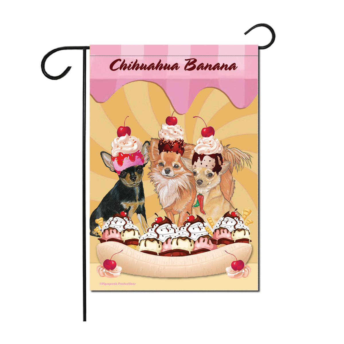 Chihuahua Banana Split Garden Flag Double-sided, 12" x 18" Yard Outdoor Decor