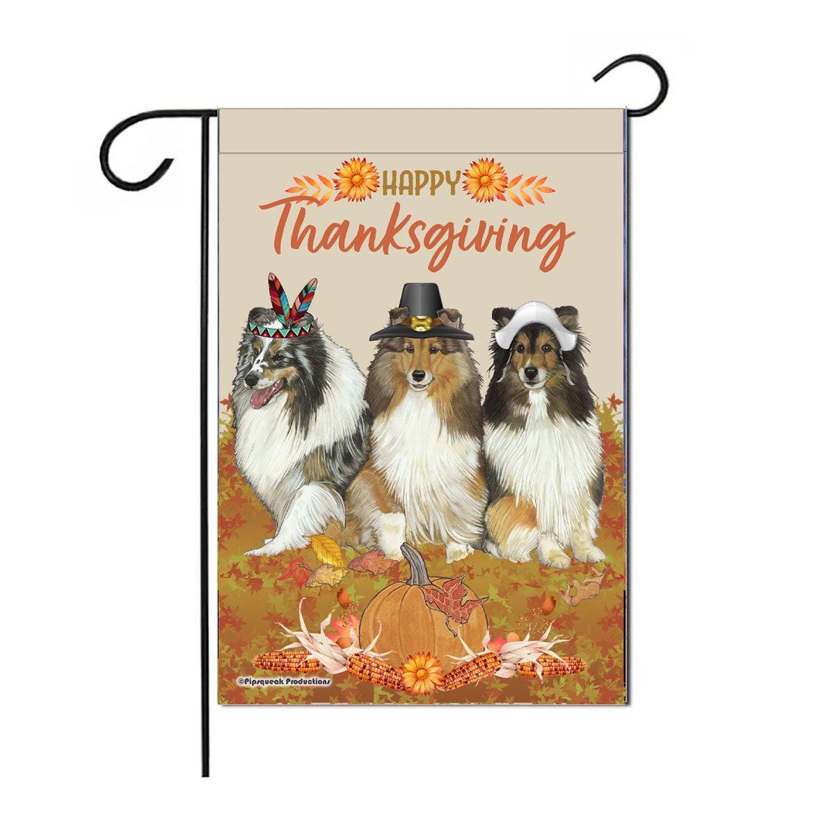 Shetland Sheepdog Happy Thanksgiving Garden Flag Double Sided  12"x18" Yard Art, Outdoor Decor