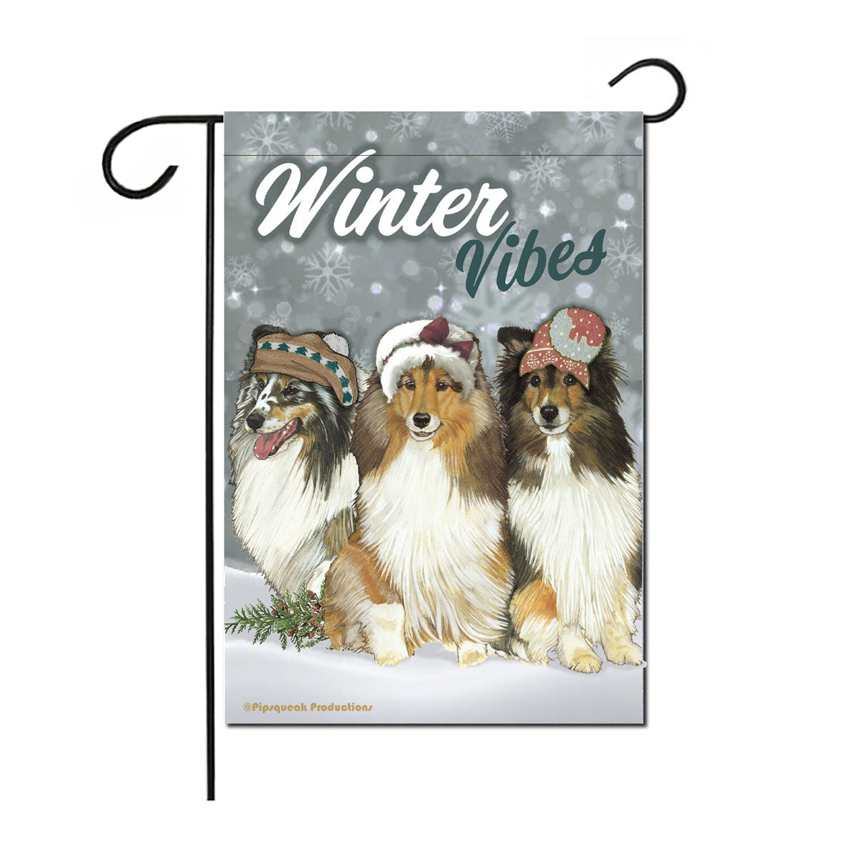 Shetland Sheepdog Winter Garden Flag 12" x 18" Double Sided, Outdoor Yard Decor