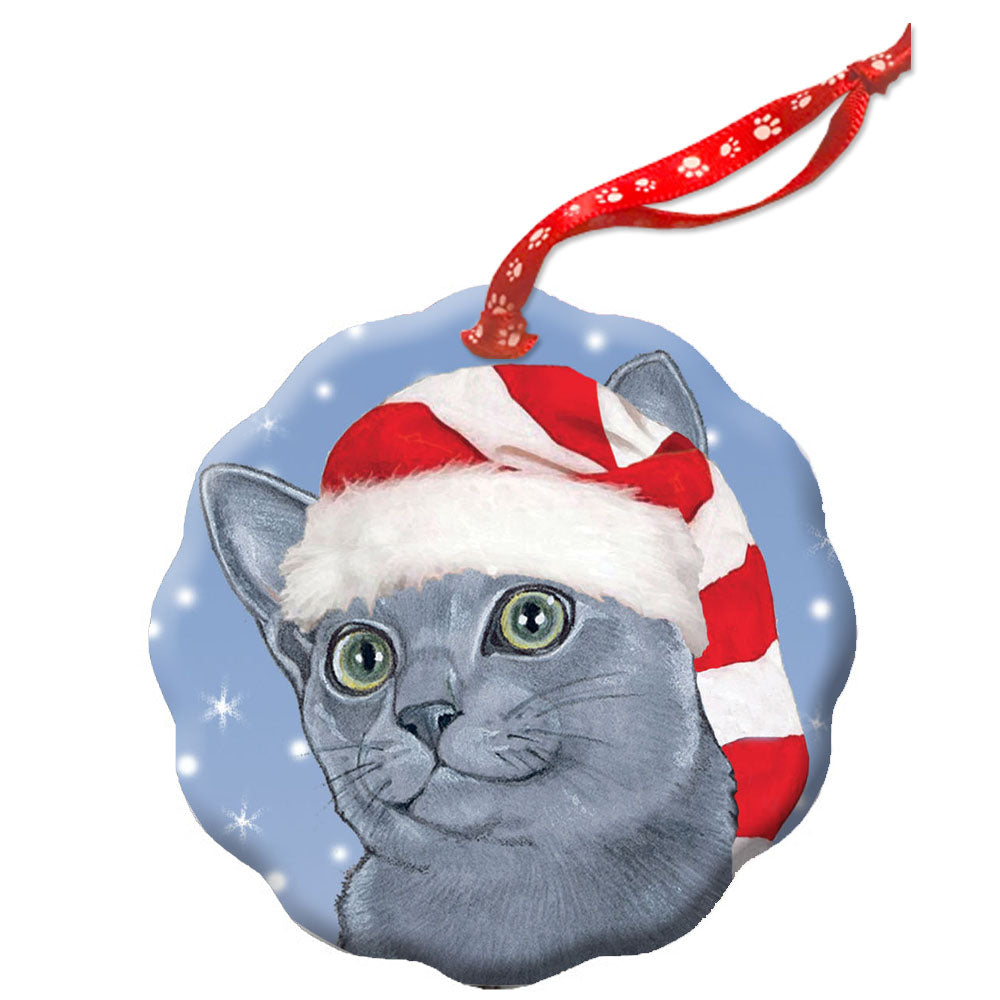 Russian Blue Cat Holiday Porcelain Christmas Tree Ornament