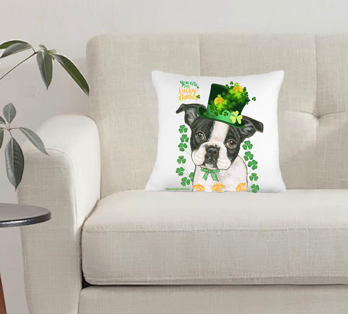 Boston Terrier Saint Patrick’s Day Throw Pillow