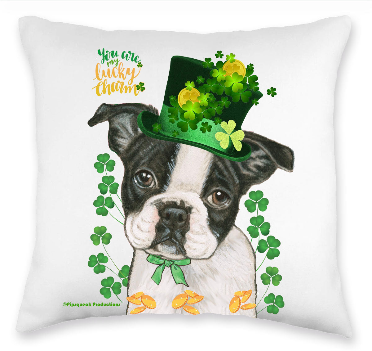Boston Terrier Saint Patrick’s Day Throw Pillow