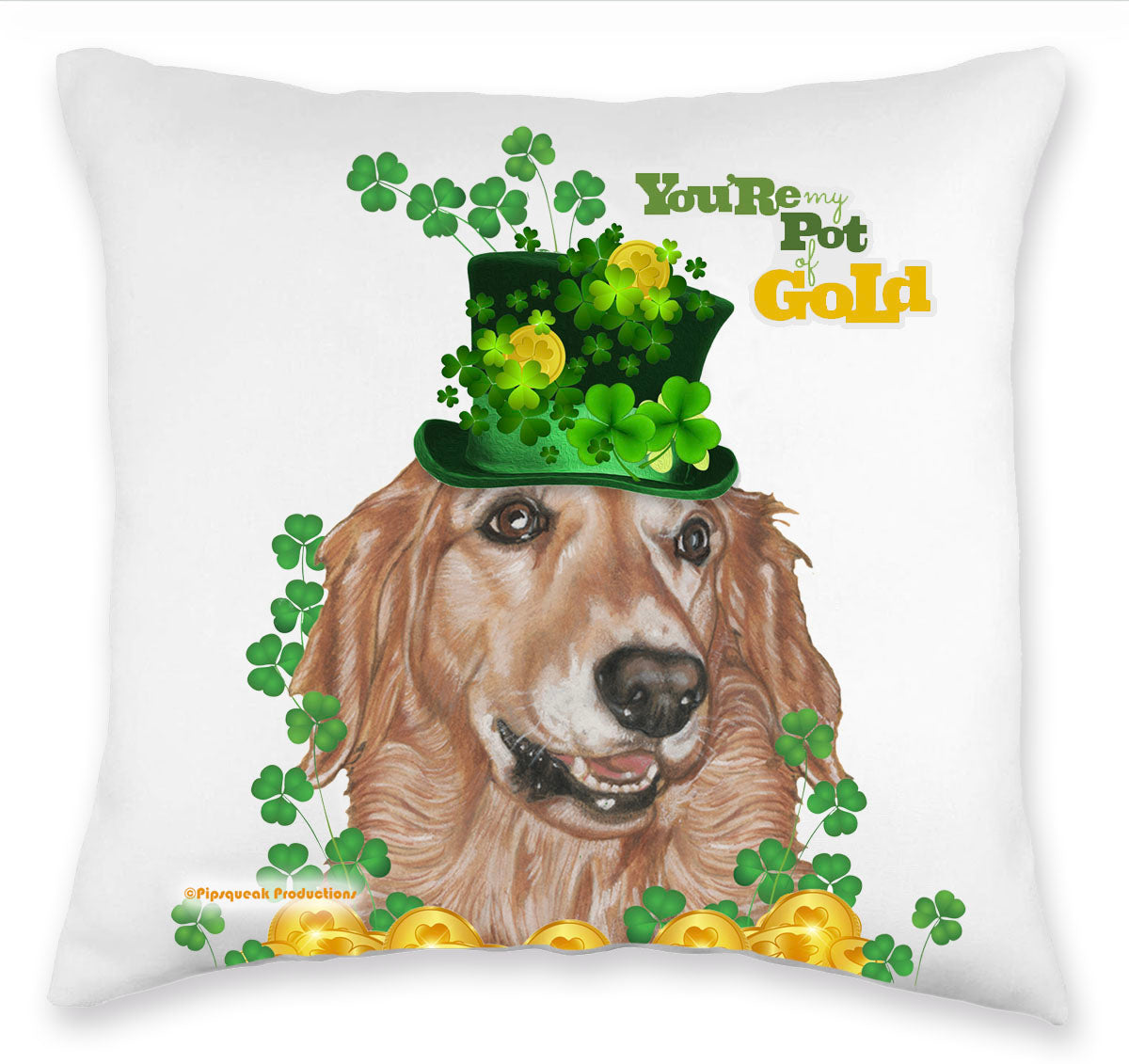 Golden Retriever Saint Patrick’s Day Throw Pillow