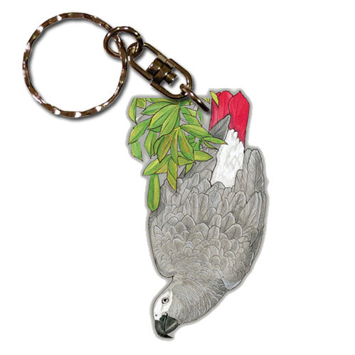 African Grey Parrot Keychain, Souvenir Key Holder, Charm Tag, Pet Key Rings, Craft Ornaments, Wooden Die-Cut - Pipsqueakproductions