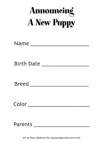 Puppy Announcement Cards Set of 10 cards & 10 envelopes - Pipsqueakproductions