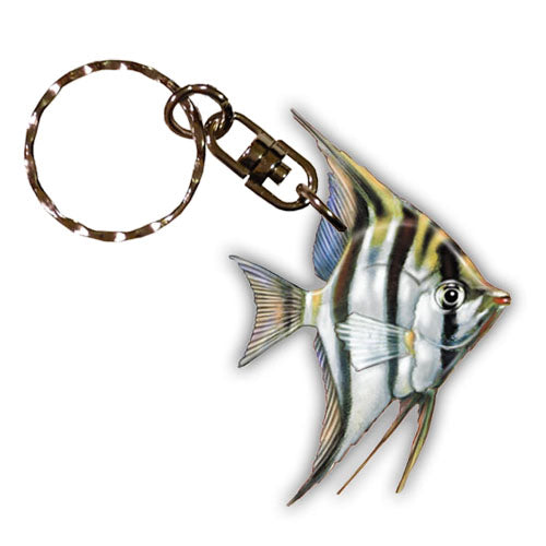 Angelfish Keychain, Souvenir Key Holder, Freshwater Fish Charm Tag, Pet Key Rings, Wooden Die-Cut - Pipsqueakproductions