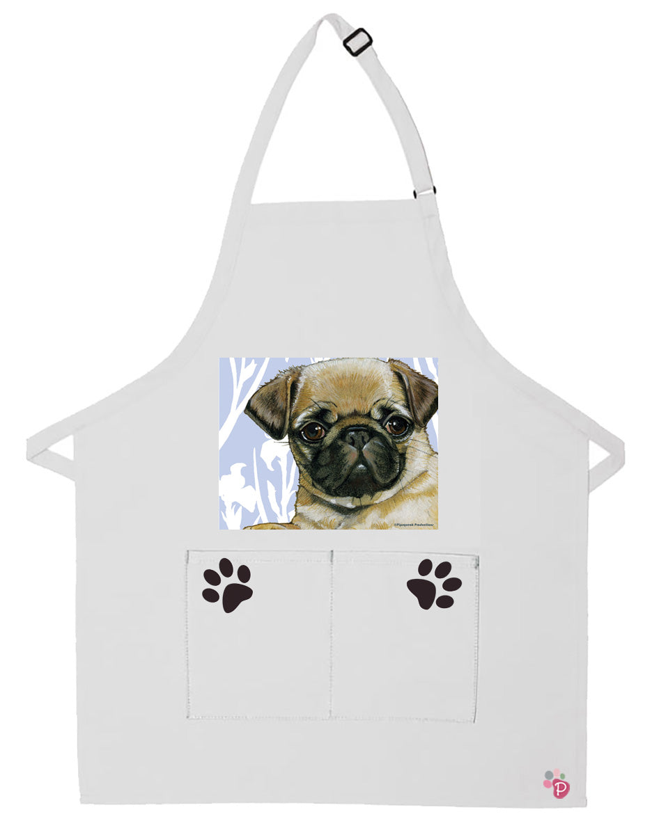 Pug Dog Apron Two Pocket Bib Apron with Adj Neck - Pipsqueakproductions