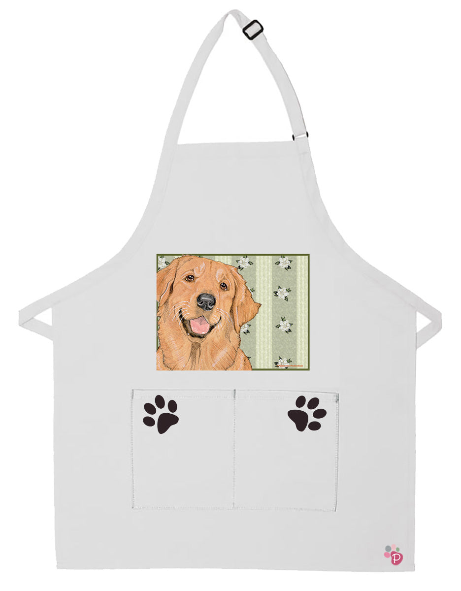 Golden Retriever Dog Apron Two Pocket Bib Apron with Adj Neck - Pipsqueakproductions