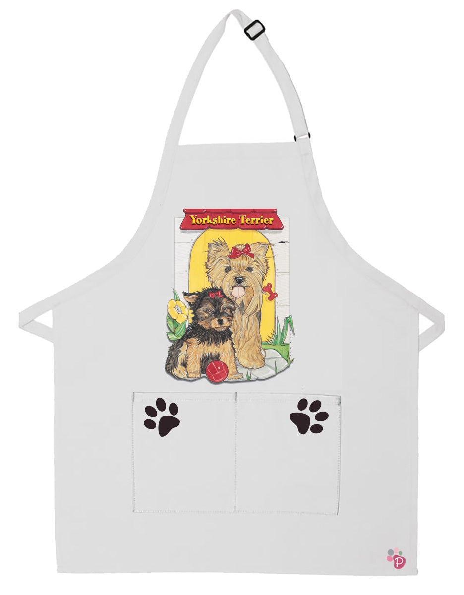 Yorkshire Terrier Yorkie Dog Apron Two Pocket Bib Apron with Adj Neck - Pipsqueakproductions
