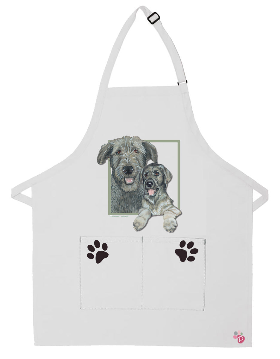 Irish Wolfhound Dog Apron Two Pocket Bib Apron with Adj Neck - Pipsqueakproductions