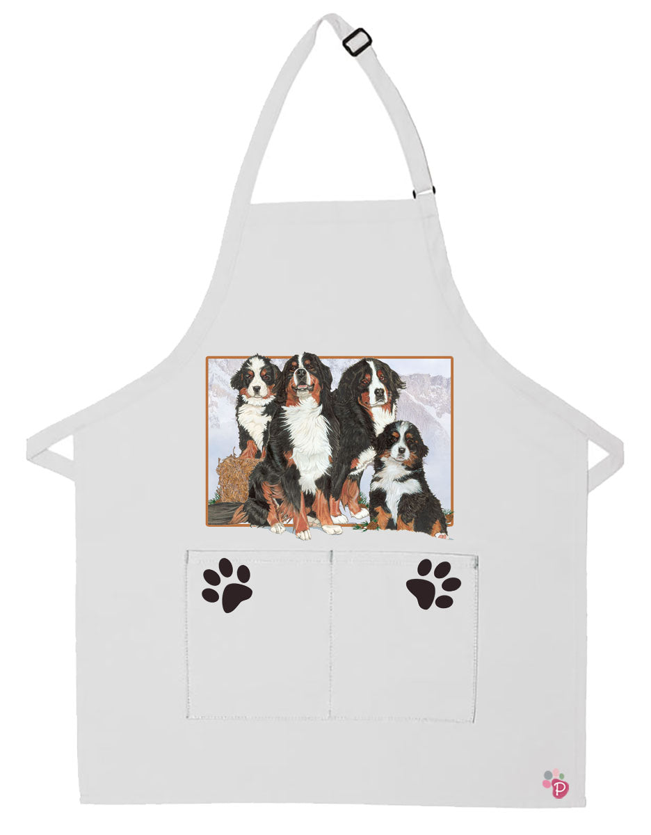 Bernese Mountain Dog Apron Two Pocket Bib Apron with Adj Neck - Pipsqueakproductions