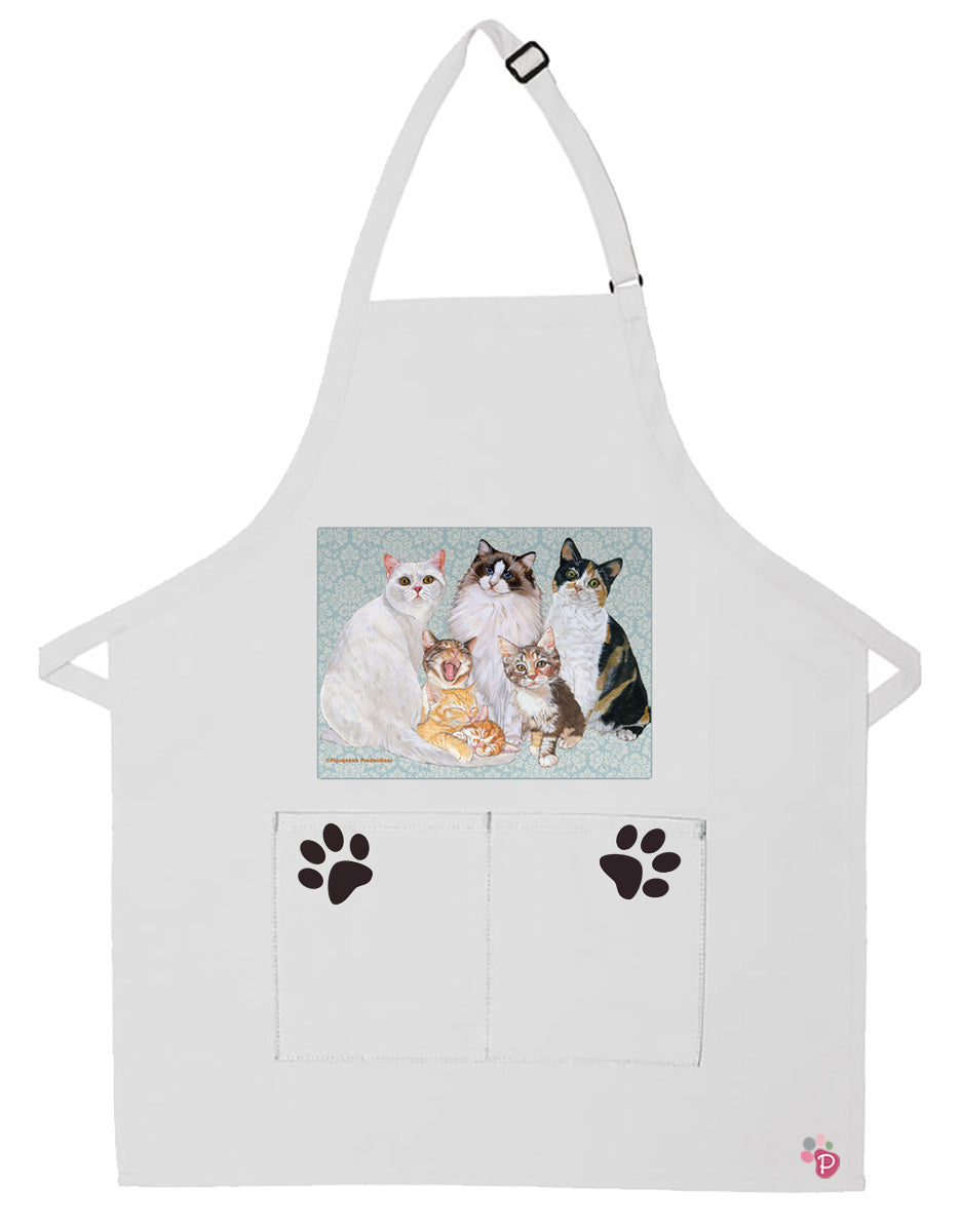 Cat Feline Friends Apron Two Pocket Bib Apron with Adj Neck - Pipsqueakproductions