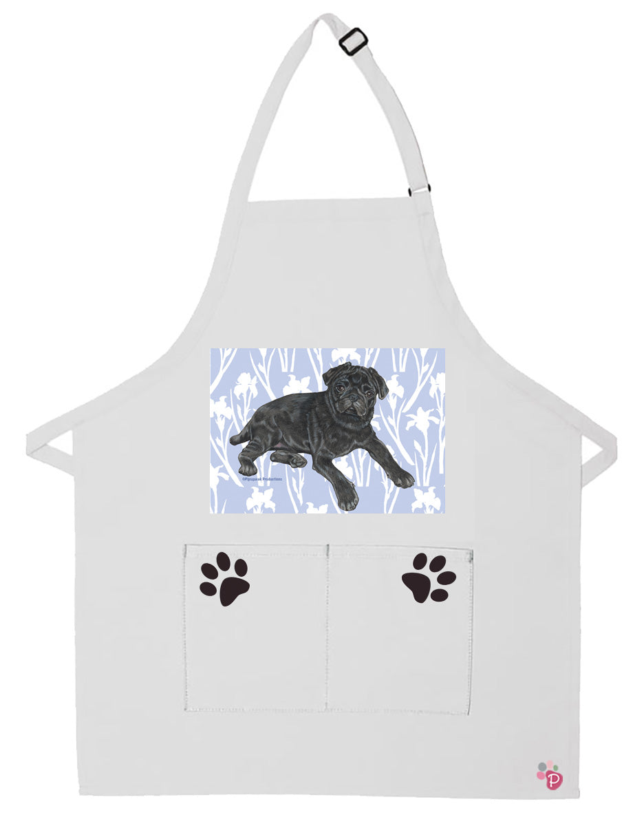 Pug Black Pug Dog Apron Two Pocket Bib Apron with Adj Neck - Pipsqueakproductions