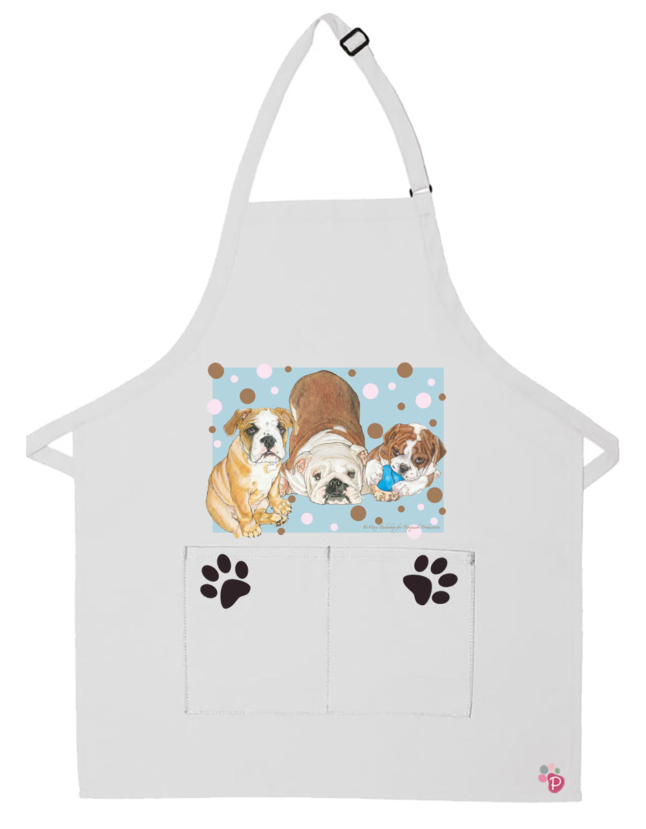 Bulldog Dog Apron Two Pocket Bib Apron with Adj Neck - Pipsqueakproductions