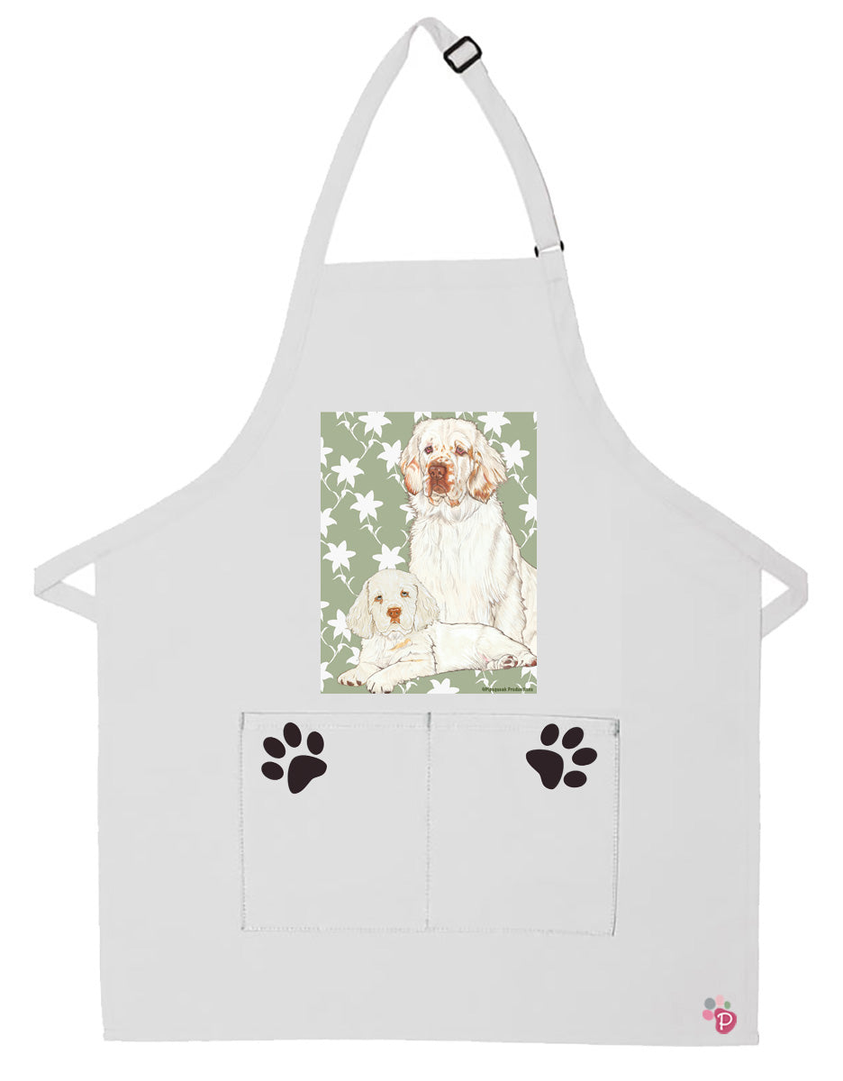 Clumber Spaniel Dog Apron Two Pocket Bib Apron with Adj Neck - Pipsqueakproductions