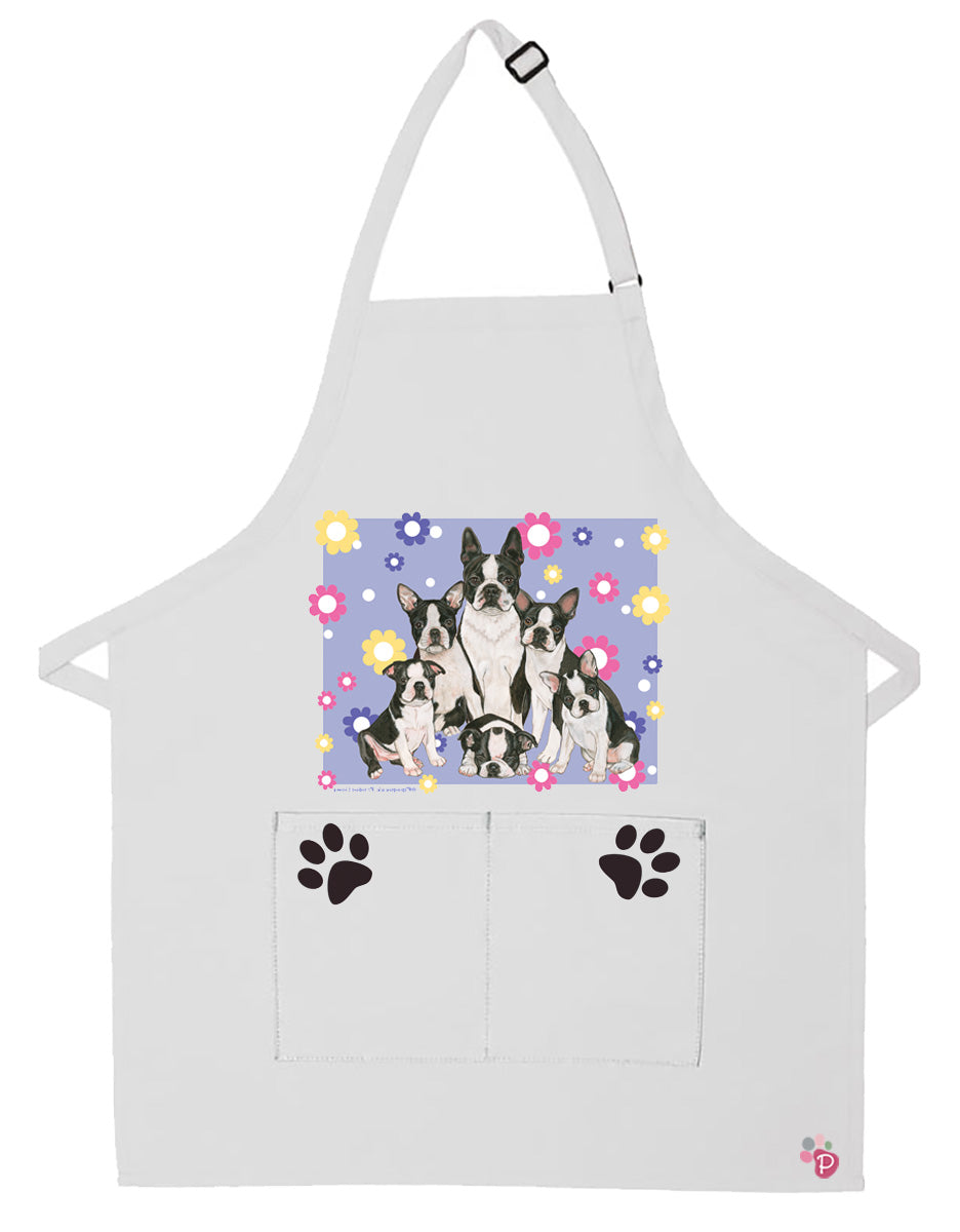 Boston Terrier Dog Apron Two Pocket Bib Apron with Adj Neck - Pipsqueakproductions
