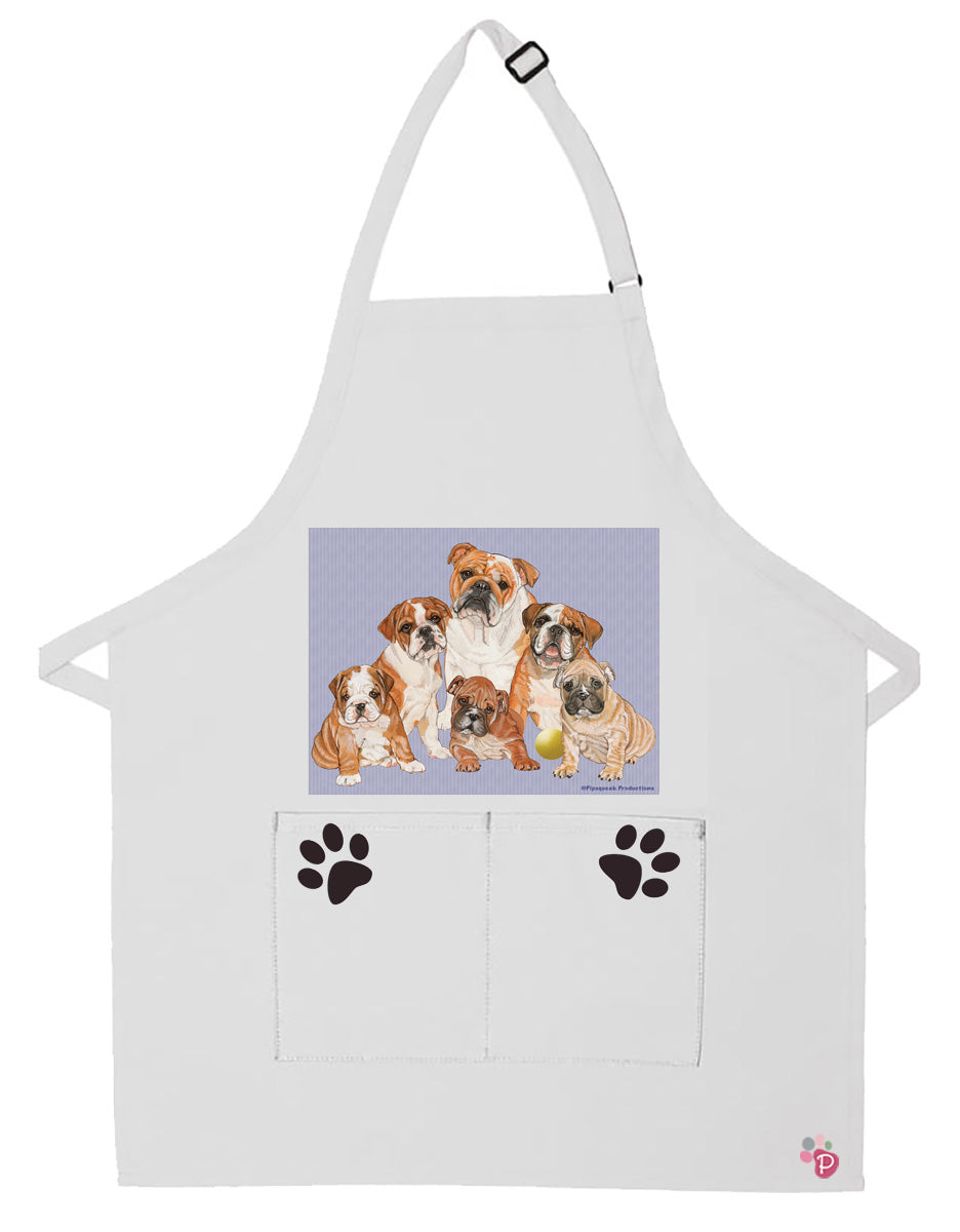 Bulldog Dog Family Apron Two Pocket Bib Apron with Adj Neck - Pipsqueakproductions