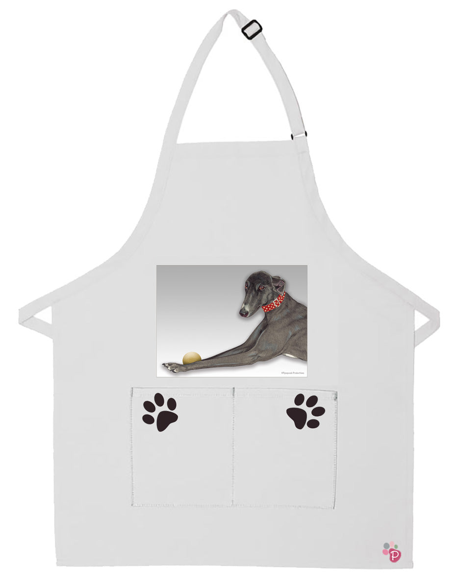 Greyhound Black Greyhound Dog Apron Two Pocket Bib Apron with Adj Neck - Pipsqueakproductions