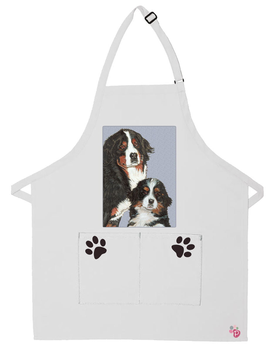 Bernese Mountain Dog Apron Two Pocket Bib Apron with Adj Neck - Pipsqueakproductions