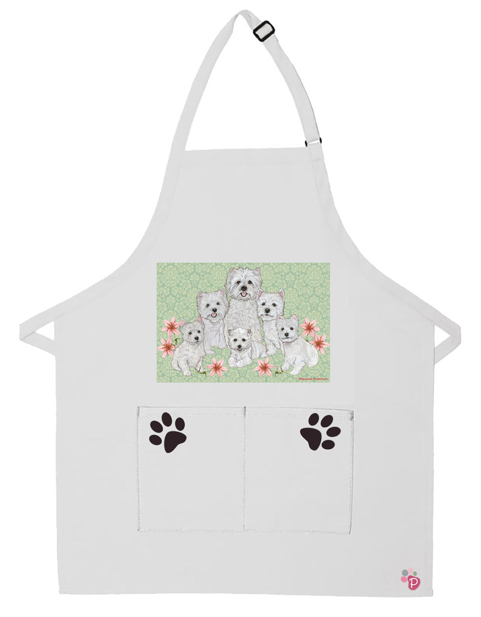 West Highland Terrier Westie Dog Apron Two Pocket Bib Apron with Adj Neck - Pipsqueakproductions