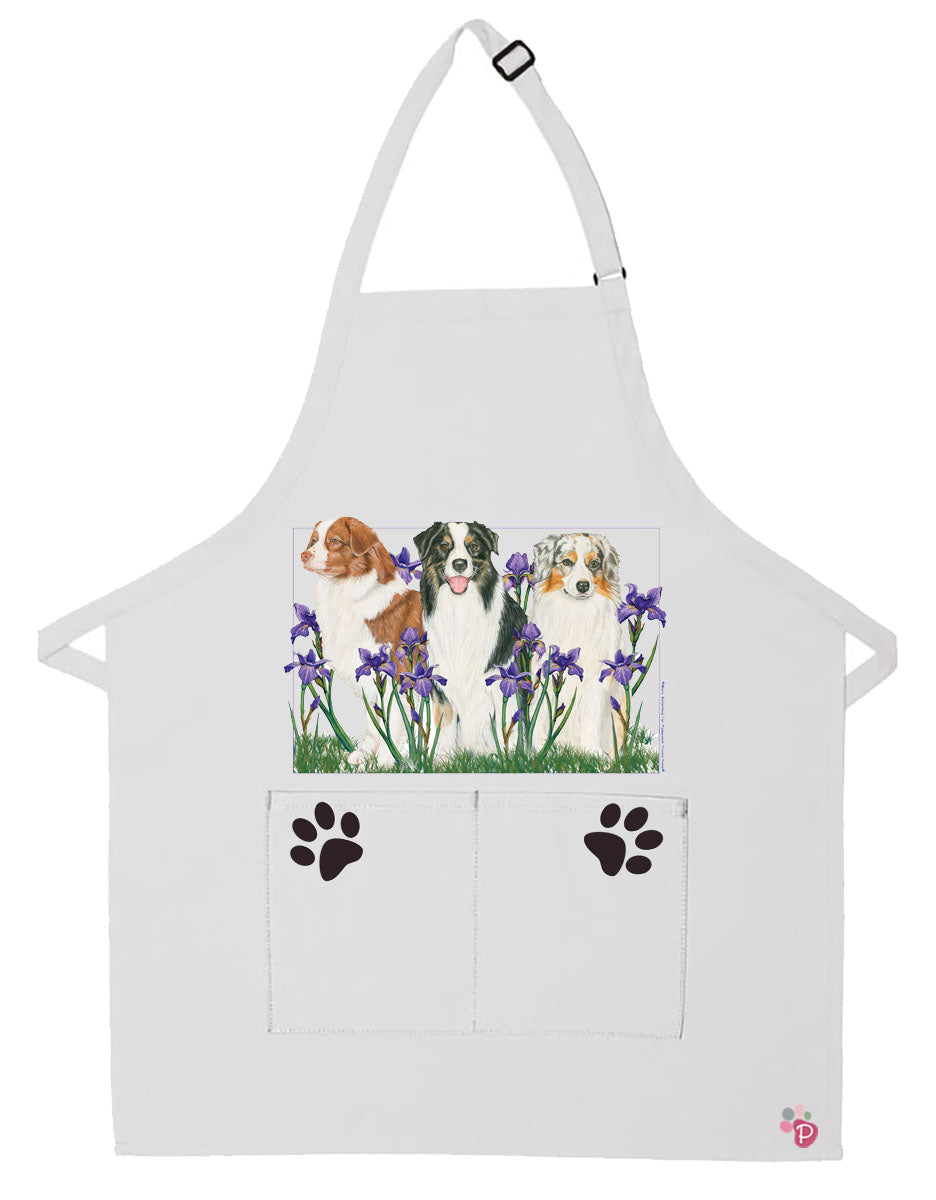Australian Shepherd Aussie Dog Apron Two Pocket Bib Apron with Adj Neck - Pipsqueakproductions