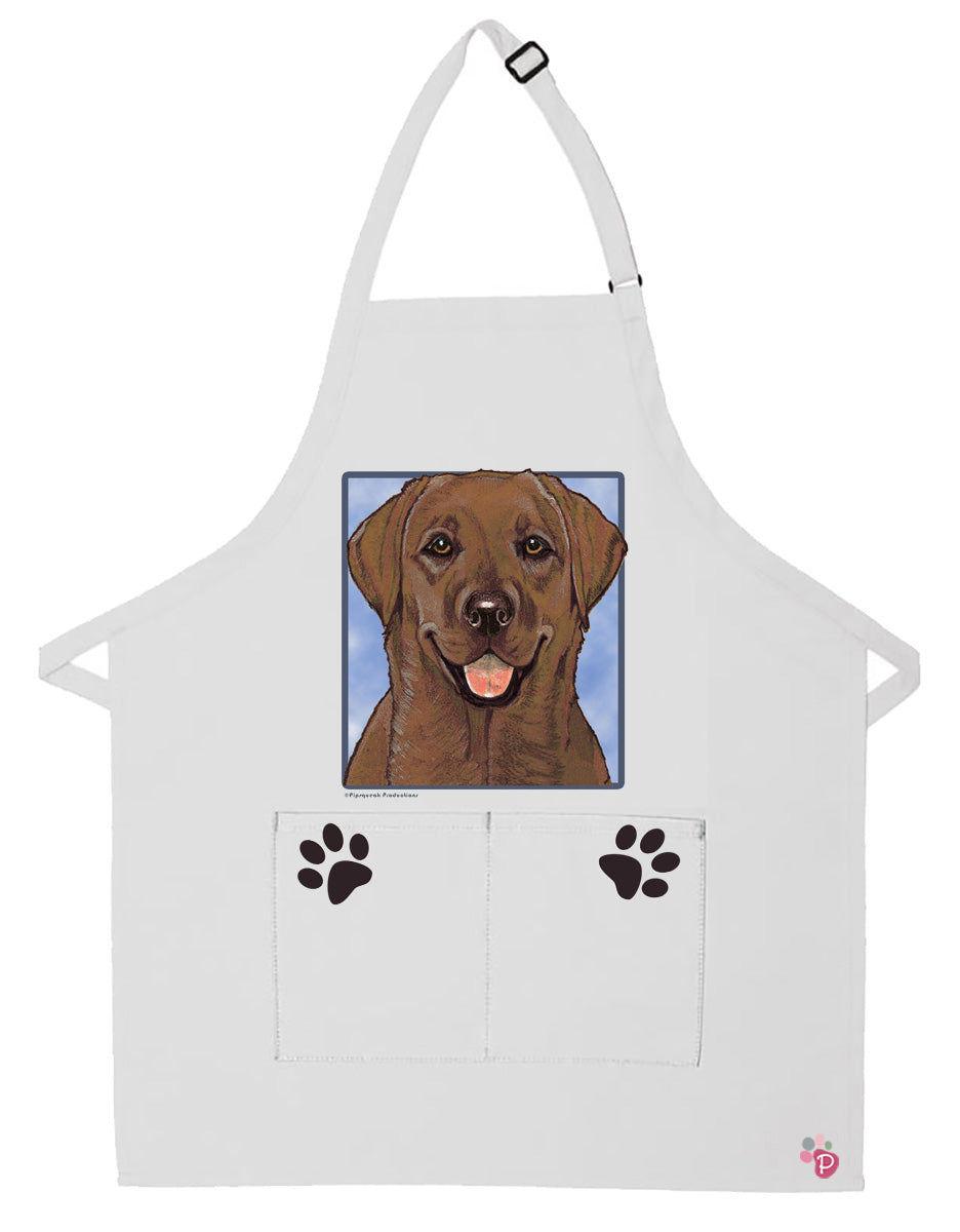Labrador Retriever Chocolate Lab Dog Apron Two Pocket Bib Apron with Adj Neck - Pipsqueakproductions