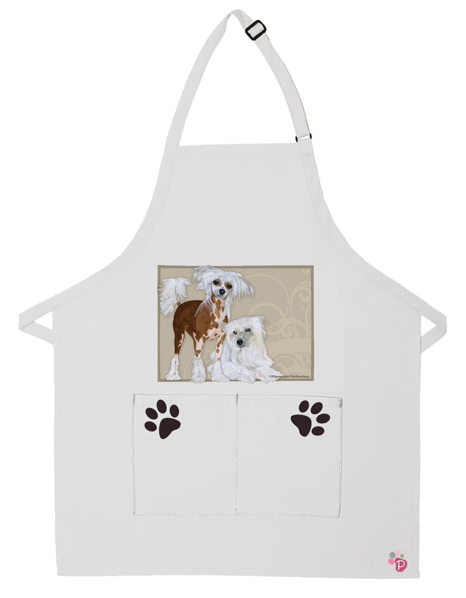 Chinese Crested Dog Apron Two Pocket Bib Apron with Adj Neck - Pipsqueakproductions