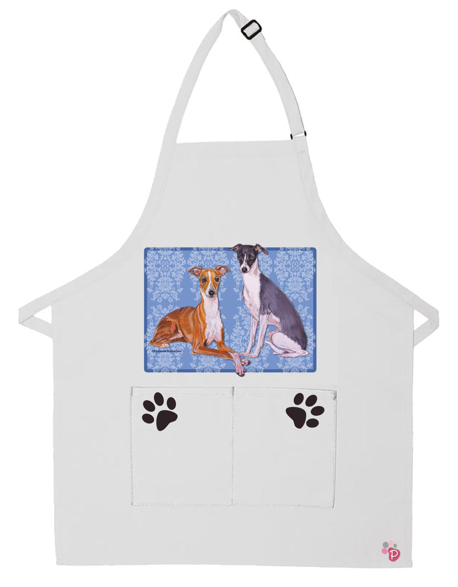 Italian Greyhound Dog Apron Two Pocket Bib Apron with Adj Neck - Pipsqueakproductions