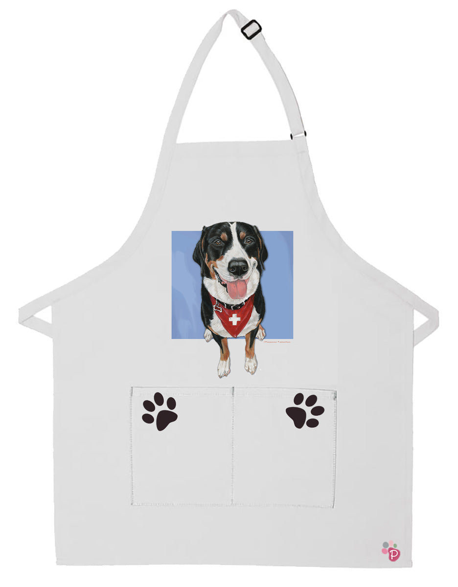 Greater Swiss Mountain Dog Apron Two Pocket Bib Apron with Adj Neck - Pipsqueakproductions